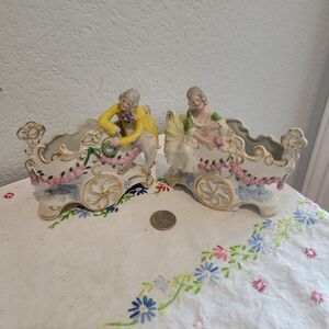 Antique German Bisque Girl & Boy Carriage Vase Planter Grafenthal #7748 Romantic
